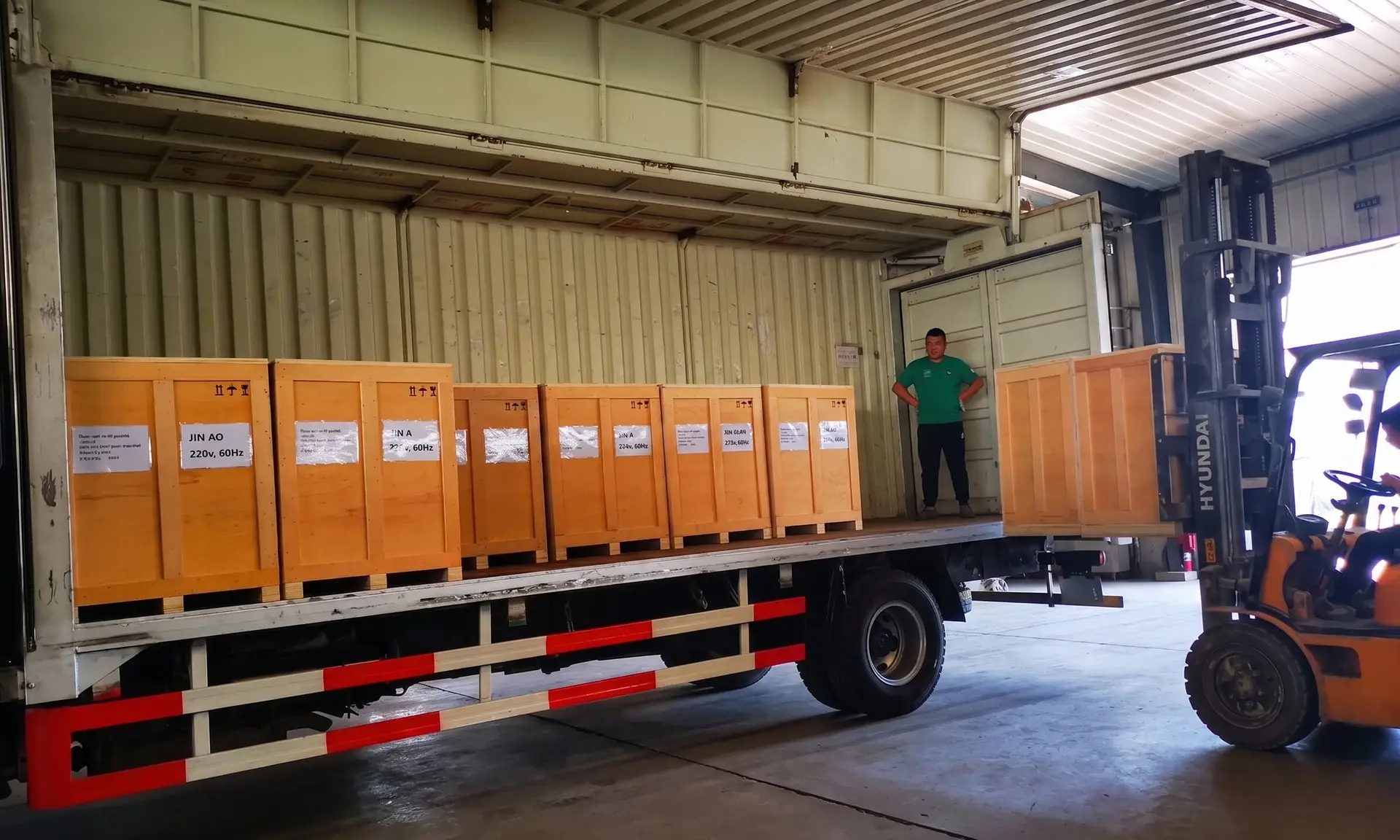 Jingyuan completed industrial filtration systems packed and loaded for shipping to international customers